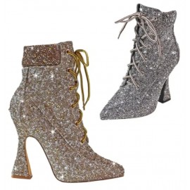 Stylish Lace-up Rhinestone Boots