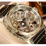 Men's Golden-Tone Automatic Carved Hollow Skeleton Dial Mechanical Watch