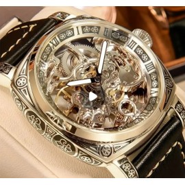 Men's Golden-Tone Automatic Carved Hollow Skeleton Dial Mechanical Watch