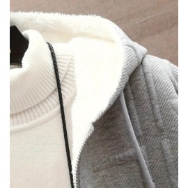 Men's Stylish Letter Print Plush-Lined Hooded Sweater Jacket
