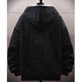 Men's Stylish Letter Print Plush-Lined Hooded Sweater Jacket