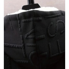 Men's Stylish Letter Print Plush-Lined Hooded Sweater Jacket