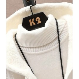 Men's Stylish Letter Print Plush-Lined Hooded Sweater Jacket
