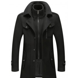 Men's Mid-Length Double Collar Business Fleece Coat