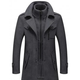 Men's Mid-Length Double Collar Business Fleece Coat