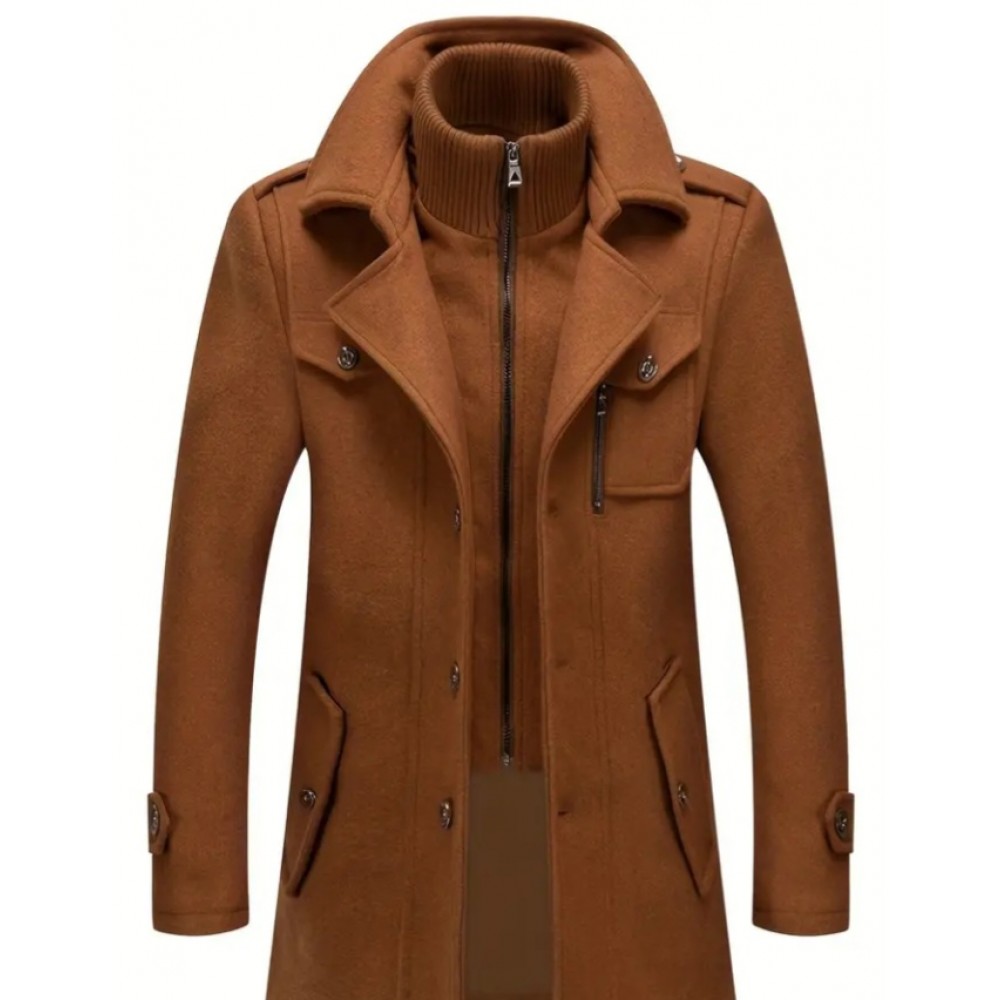 Men's Mid-Length Double Collar Business Fleece Coat