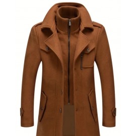 Men's Mid-Length Double Collar Business Fleece Coat