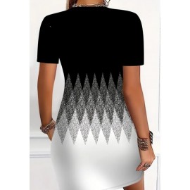 Stylish Black to white Geometric Print Casual Dress