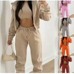 Women's High Fashion Long Sleeve Hooded Three Piece Sweat Suit