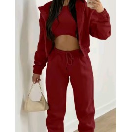 Women's High Fashion Long Sleeve Hooded Three Piece Sweat Suit