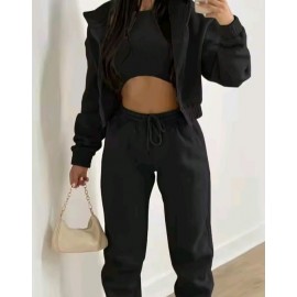 Women's High Fashion Long Sleeve Hooded Three Piece Sweat Suit