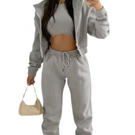 Women's High Fashion Long Sleeve Hooded Three Piece Sweat Suit