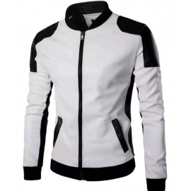 Men's Windproof Brown and White Leather Motorcycle Jacket