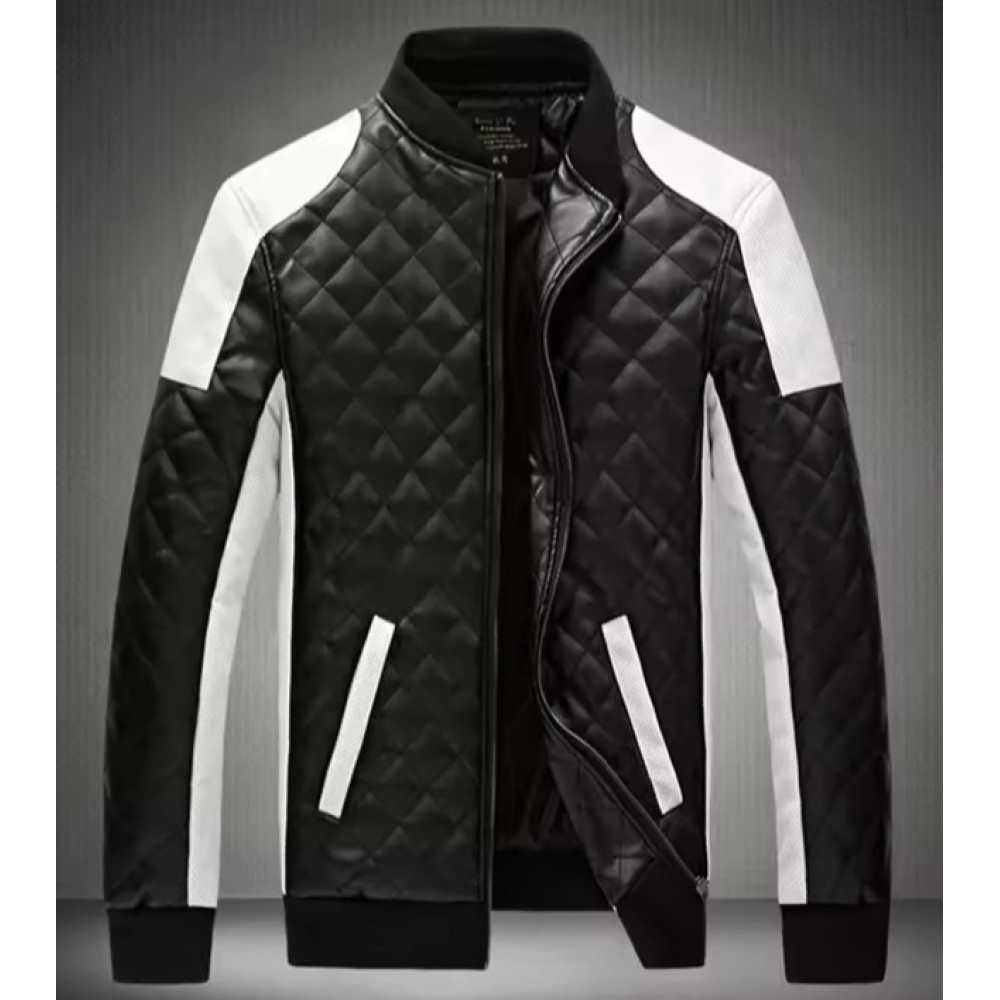 Men's Stylish Brown and White Leather Motorcycle Jacket