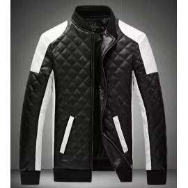 Men's Stylish Brown and White Leather Motorcycle Jacket
