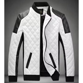 Men's Stylish Brown and White Leather Motorcycle Jacket