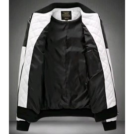 Men's Stylish Brown and White Leather Motorcycle Jacket