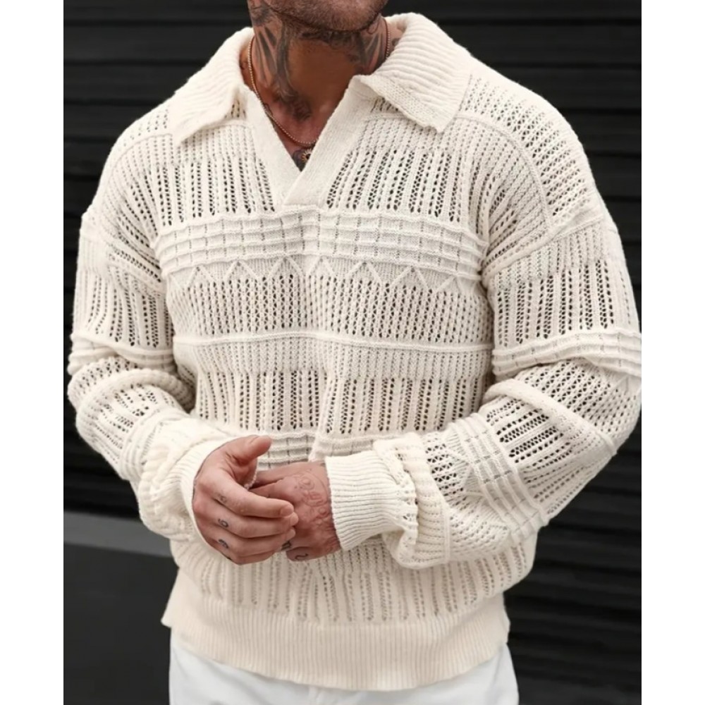 Men's Breathable Translucent Knit Pullover Casual Sweater