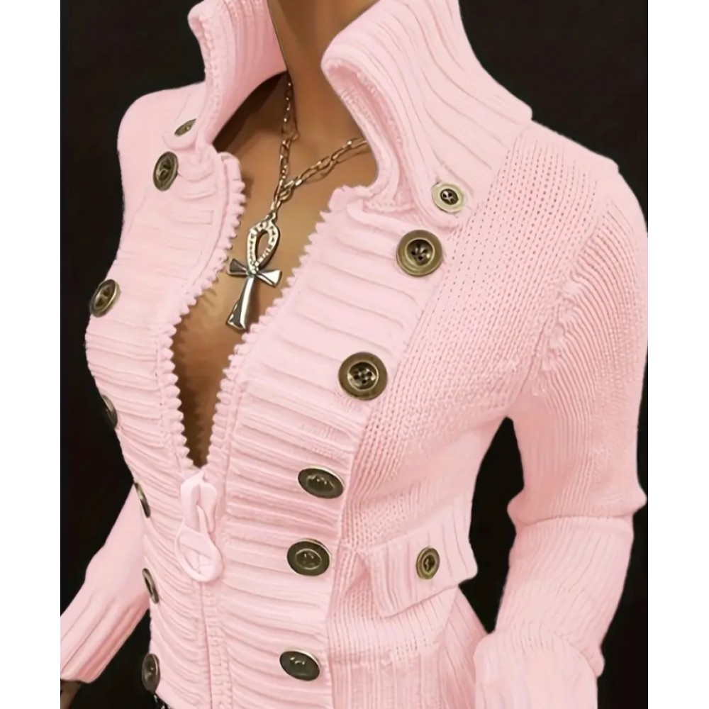 Women's Elegant High-Neck Sweater Jacket
