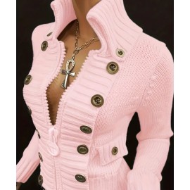 Women's Elegant High-Neck Sweater Jacket