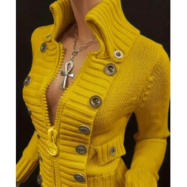 Women's Elegant High-Neck Sweater Jacket