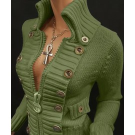 Women's Elegant High-Neck Sweater Jacket