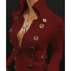 Women's Elegant High-Neck Sweater Jacket
