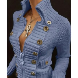 Women's Elegant High-Neck Sweater Jacket