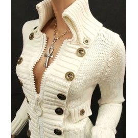 Women's Elegant High-Neck Sweater Jacket