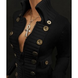 Women's Elegant High-Neck Sweater Jacket
