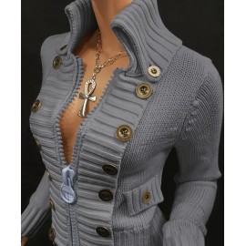 Women's Elegant High-Neck Sweater Jacket