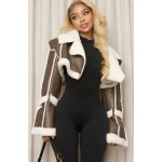 Women's Retro Leather Like Jacket with lapel collar