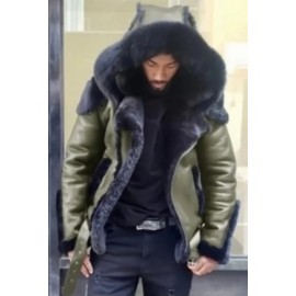 Men's Thick Plus-Size Hooded Fur Jacket with Fur like collar