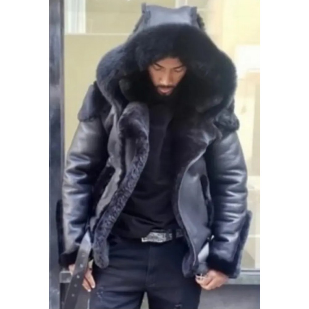 Men's Thick Plus-Size Hooded Fur Jacket with Fur like collar