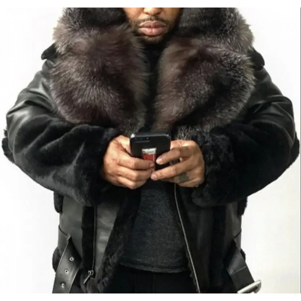 Men's Casual Winter Coat with Large Fur Collar
