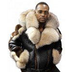 Men's Retro Style Short Winter Jacket with oversized fur collar and hood