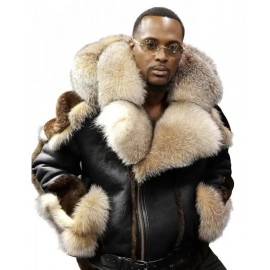 Men's Retro Style Short Winter Jacket with oversized fur collar and hood