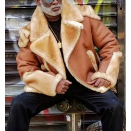 Men's Thick Full Leather Jacket with Fleece Closure