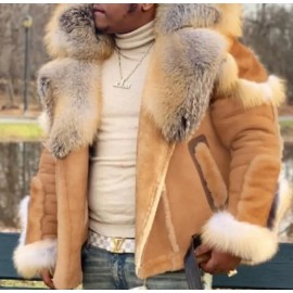 Men's Heavy weighted Insulated Casual Winter Coat with large fur collar 