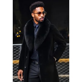 Men's Elegant Plush Faux Fur Formal Winter Coat with Lapel Collar