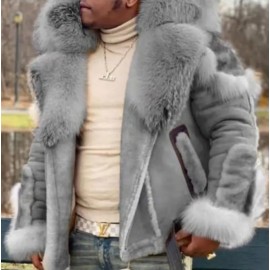 Men's Heavy weighted Insulated Casual Winter Coat with large fur collar 