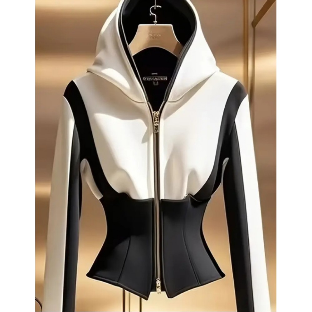 Women's Casual White and Black all season hooded jacket