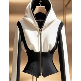 Women's Casual White and Black all season hooded jacket