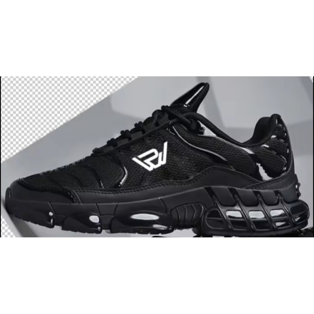 Russ Wears Black Air Cushioned Sole Lace Up Running Sneakers
