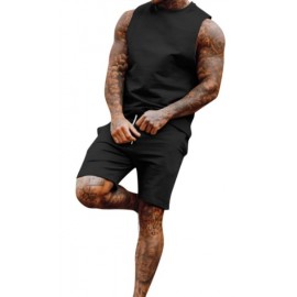 Men's Two-Piece Sleeveless Jogger Tracksuit Short Set