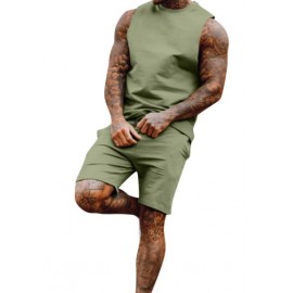 Men's Two-Piece Sleeveless Jogger Tracksuit Short Set