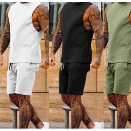 Men's Two-Piece Sleeveless Jogger Tracksuit Short Set