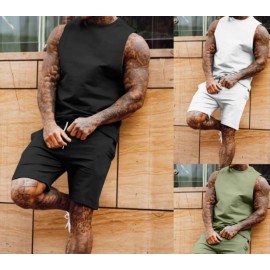 Men's Two-Piece Sleeveless Jogger Tracksuit Short Set