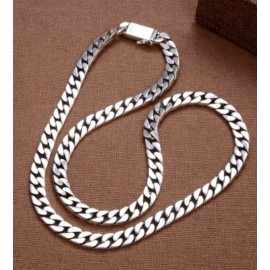 Sterling Silver Cuban Link Chain Necklace and Bracelet