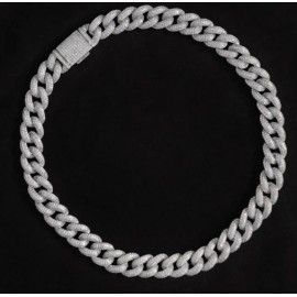Sterling Silver 14mm Zircon Iced Out Cuban Link Chain Necklace